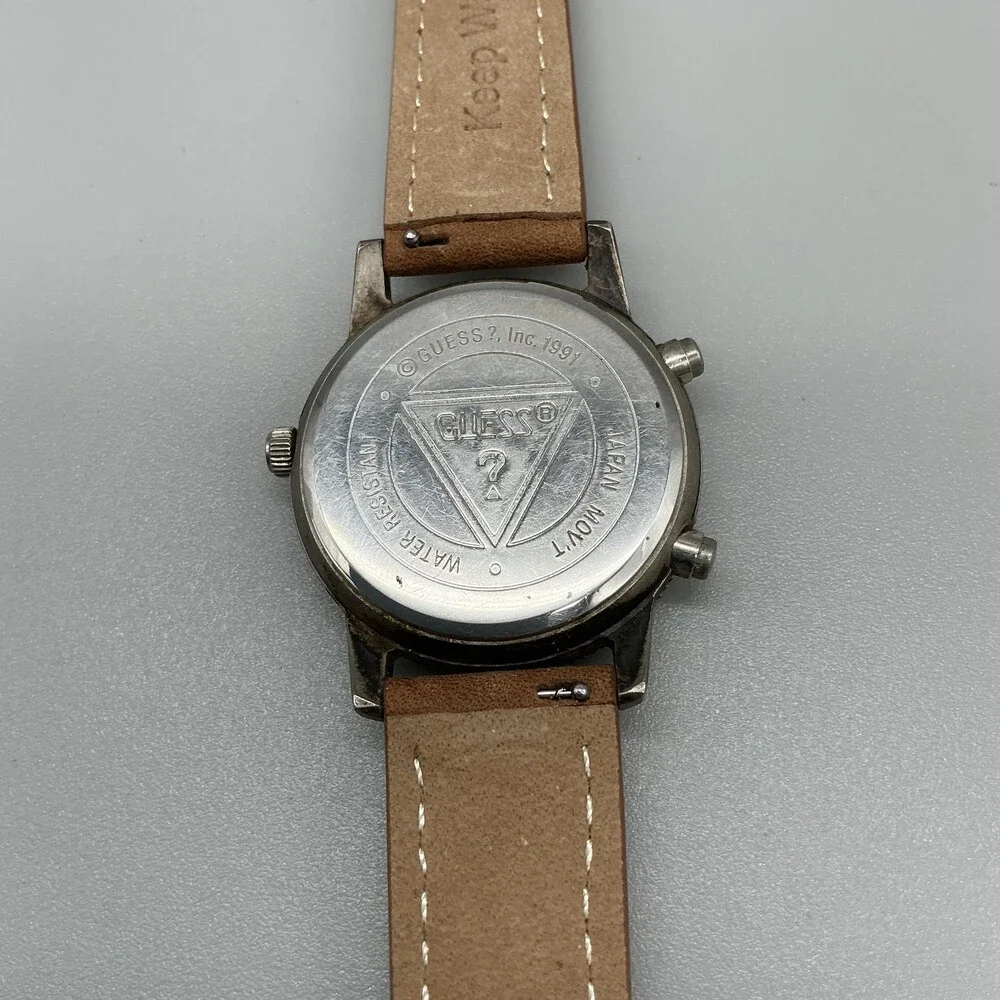 Vintage 1991 Guess Mens Watch 35mm Black Dial Leather Ana-Digi New Battery